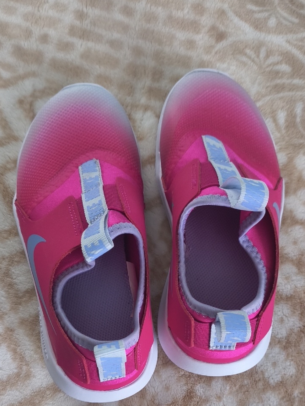 Girls' Bright Pink Slip-On Athletic Sneakers with Light Blue Accents